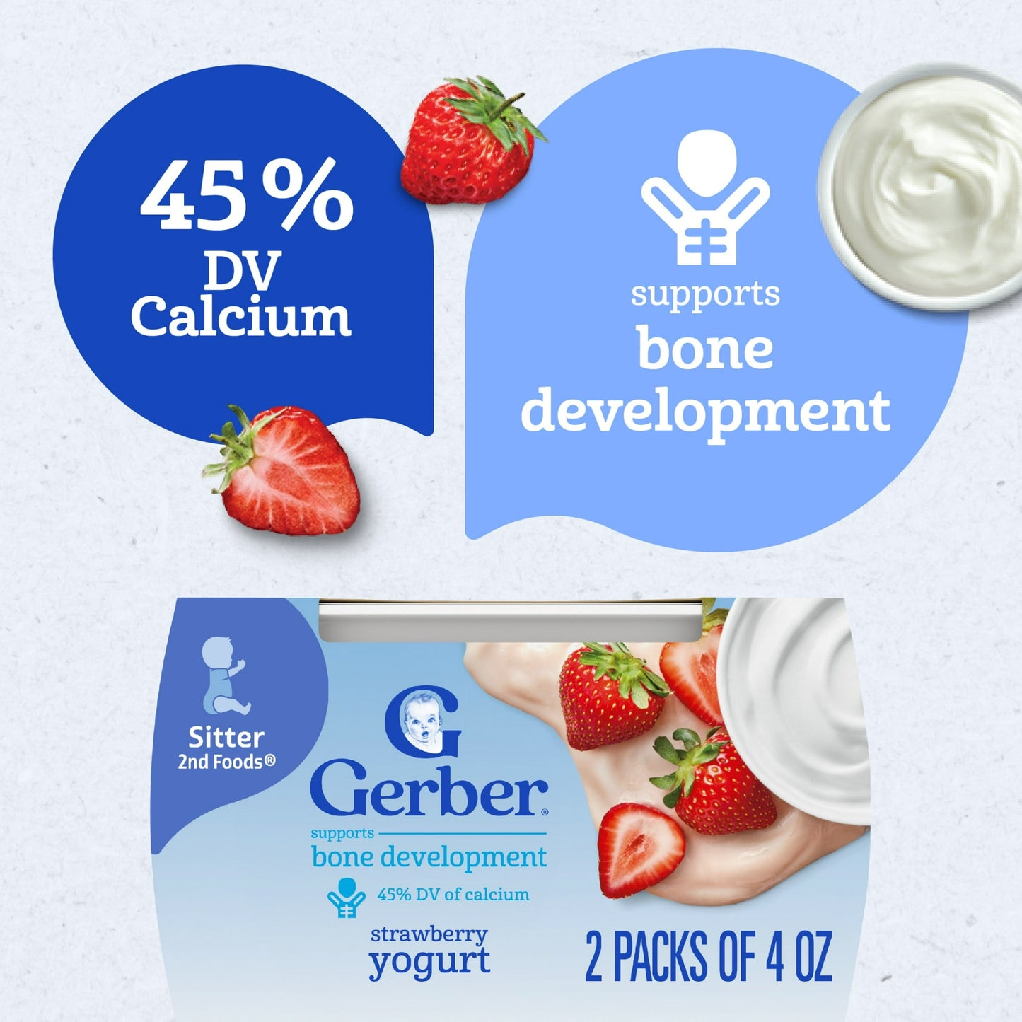 Gerber Yogurt Blends Stage 2 Baby Snacks Strawberry, 4 oz Tubs