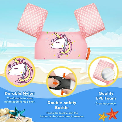 MoKo Swim Floaties Vest for Kid 20-50 lbs, Swimming Arm Float Water Wings for 2-7 Years Old, Pink