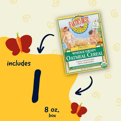 Earth's Best Organic Stage 1 Oatmeal Infant Baby Cereal, 8 oz Box