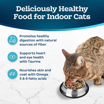 Image displaying a cat and text about the details of a dry cat food