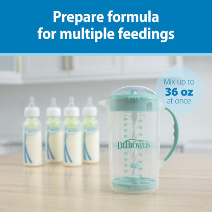 Dr. Brown's Baby Formula Mixing Pitcher, Adjustable Stopper/Locking Lid/No-Drip Spout, Blue 36oz, 1 Pack