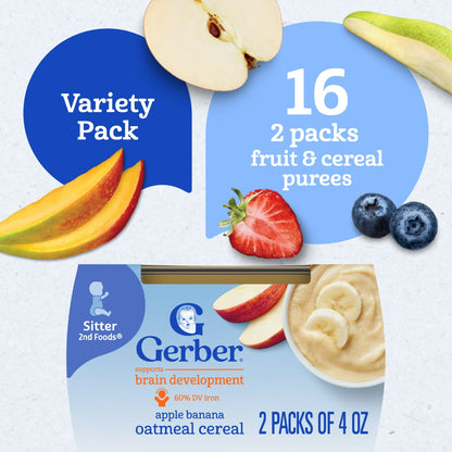 Gerber 2nd Foods Fruit & Cereal Puree Favorites Baby Food, Variety Pack, 4 oz Tubs