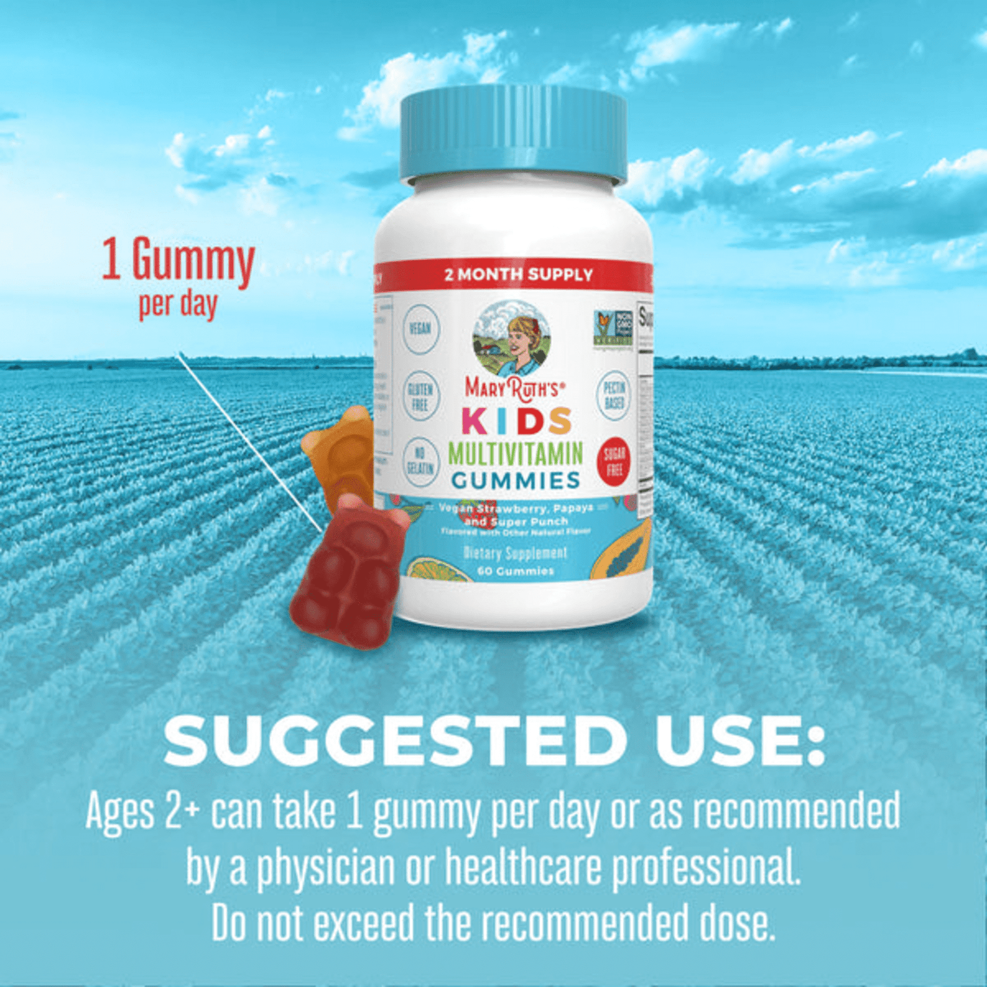 Image showing text about a Daily wellness supplement product for kids