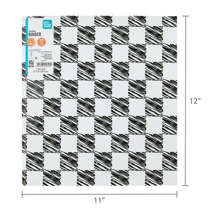 Pen+Gear Fashion 1.5" Round-Ring Binder, Black and White Squiggle Check