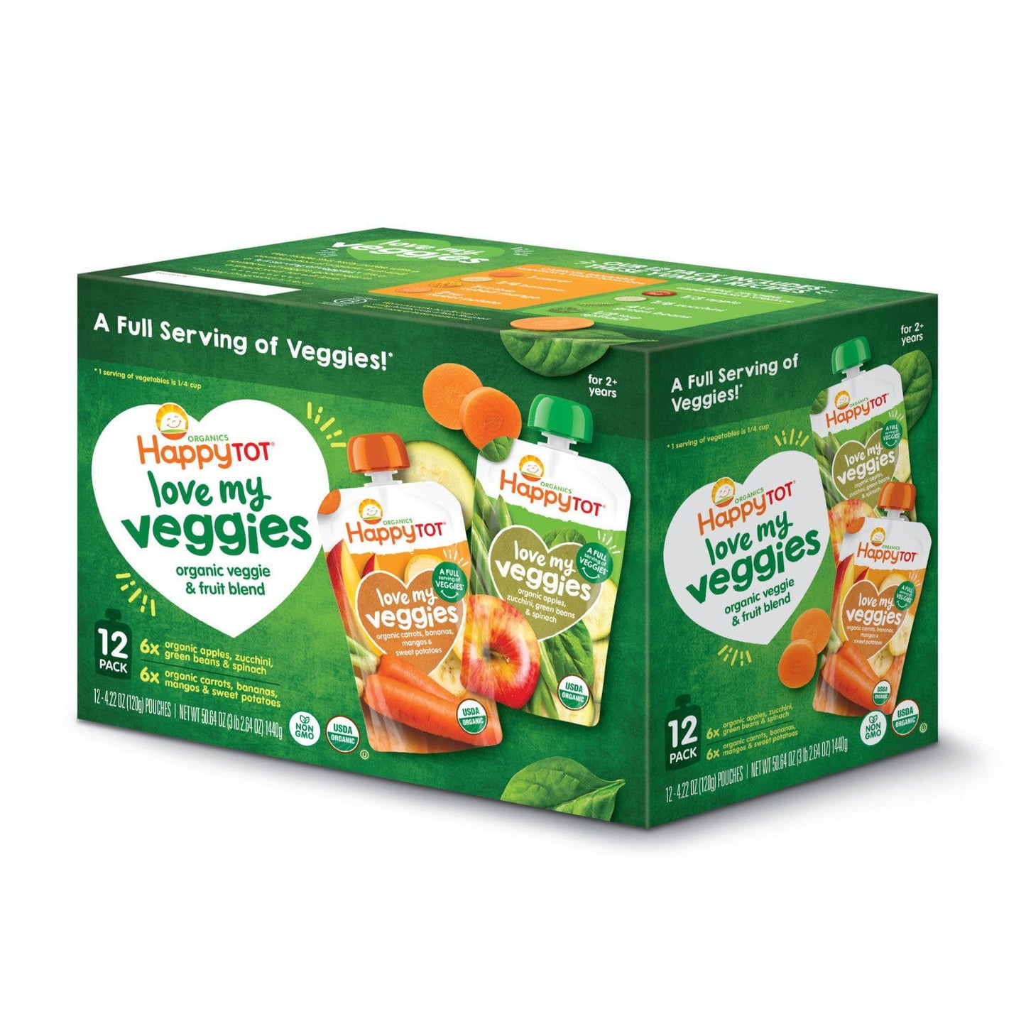 HappyTOT Organics Love My Veggies, Variety Pack, Stage 4 Pouch, 4.22 oz, 12 ct