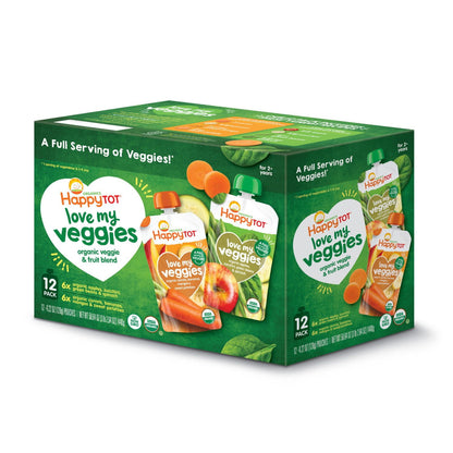 HappyTOT Organics Love My Veggies, Variety Pack, Stage 4 Pouch, 4.22 oz, 12 ct