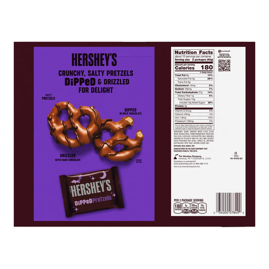 Hershey's Milk and Dark Chocolate Covered Halloween Dipped Pretzels, Box 14.1 oz, 20 Packs