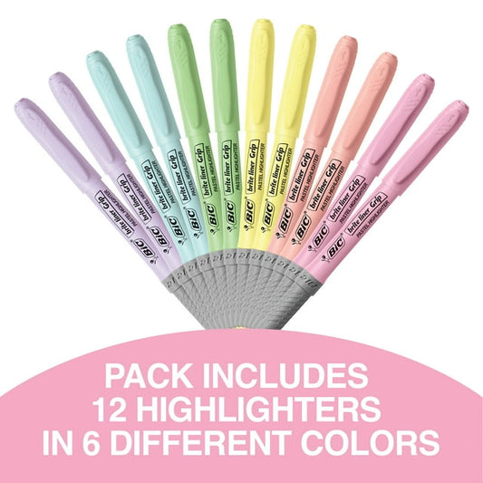 BIC Brite Liner Highlighter, Chisel Point, Assorted Pastel Colors, 6 Count