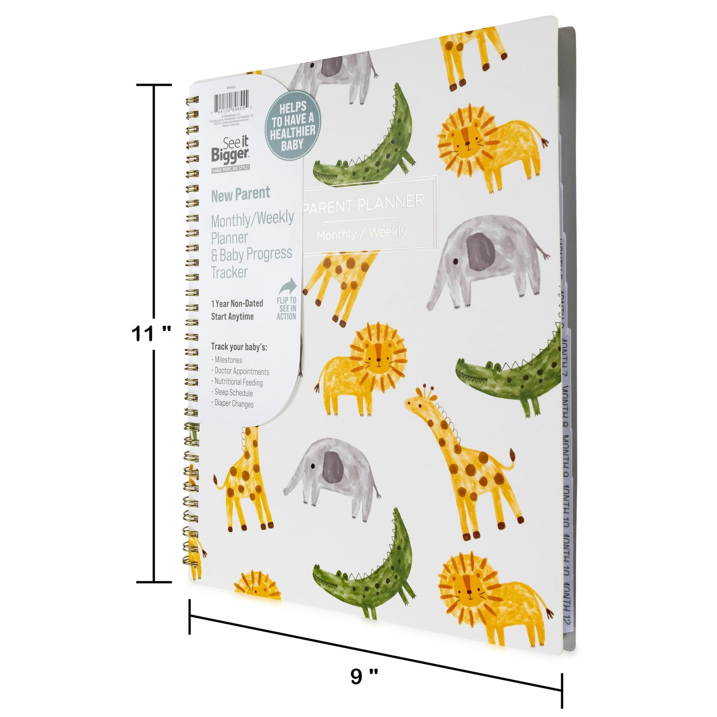 Image displaying a parent planner and it's dimensions