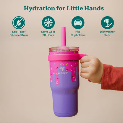 Reduce Coldee Kids Tumbler with Spill-Proof Straw Handle. Insulated Stainless Steel 18 oz