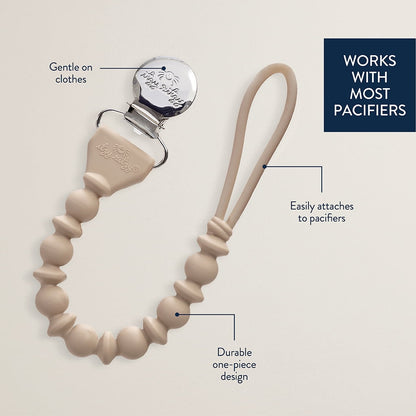 Itzy Ritzy Sweetie Strap Beaded Silicone Pacifier Clip, Unisex, Toast