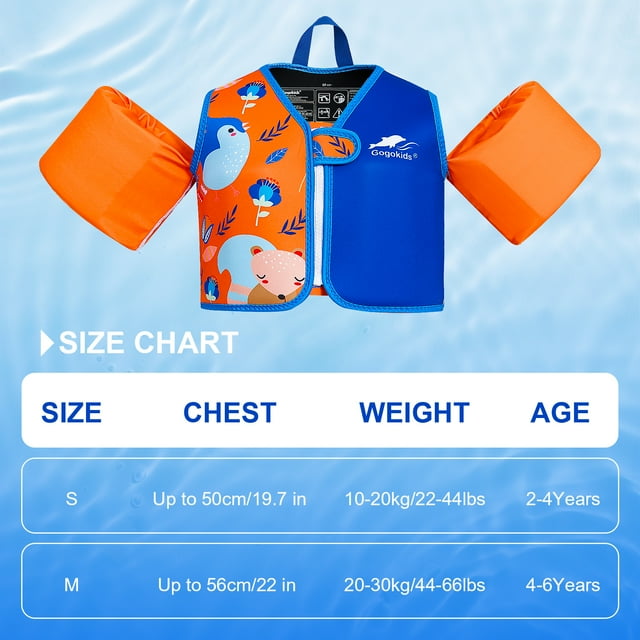 Gogokids Kids Swim Vest with Strong Buoyancy, Toddler Flotation Jackets with Armbands, Child Swimming Aid for 30-50 Pounds Girls and Boys (2-6 Years)