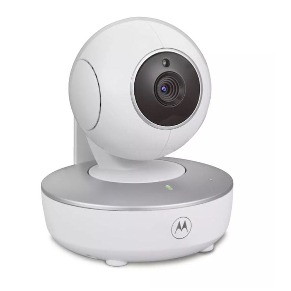 A white and silver wireless camera, likely a baby monitor or home surveillance device