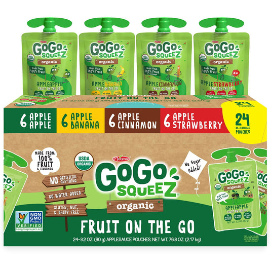 GoGo SqueeZ Organic Applesauce Pouches, Variety Pack, 3.2 oz., 24 ct.