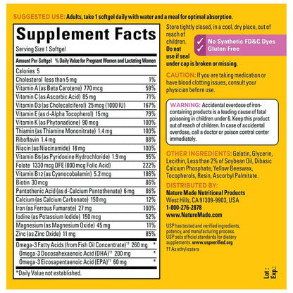 Nature Made Prenatal with Folic Acid + DHA Softgels, Prenatal Vitamin and Mineral Supplement, 100 Count