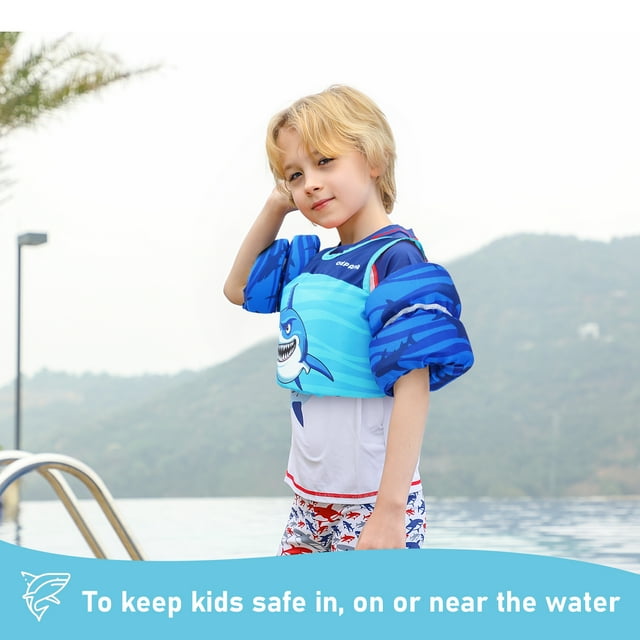 Kids Swim Vest, Toddler Flotation Life Jacket with Arm Wings Trainer Vests Swimming Aid Jacket with Straps and Buckles for Boys/Girls,22-60lbs / 2-9 Years,Shark