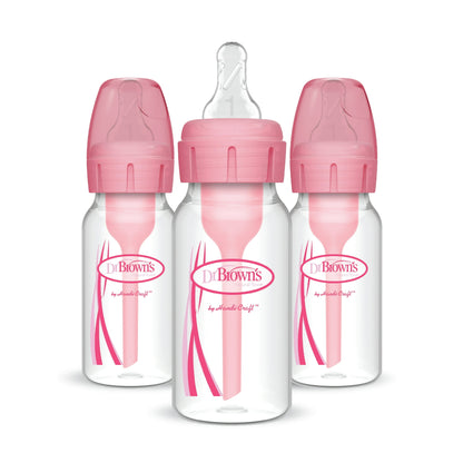 (3 pack) Dr. Brown's Natural Flow Anti-Colic Options+ Narrow Baby Bottle, Pink, 4oz, Slow Flow, 0m+, 3 Pack
