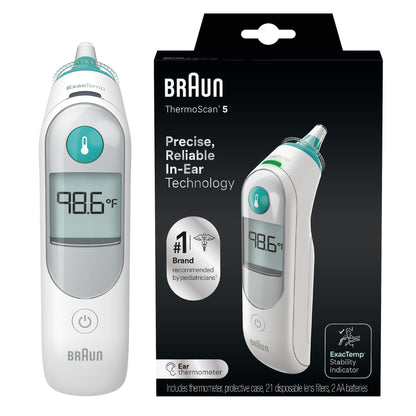 ear thermometer with packaging on a white background