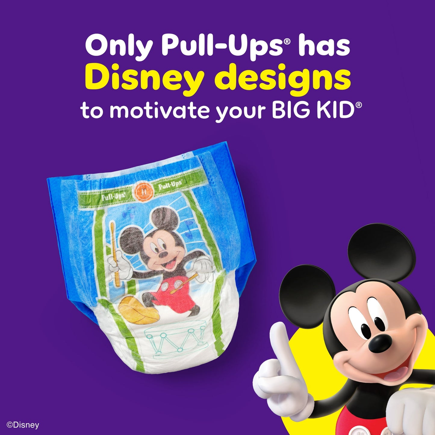 Potty training pants with Mickey Mouse design, alongside an image of Mickey Mouse