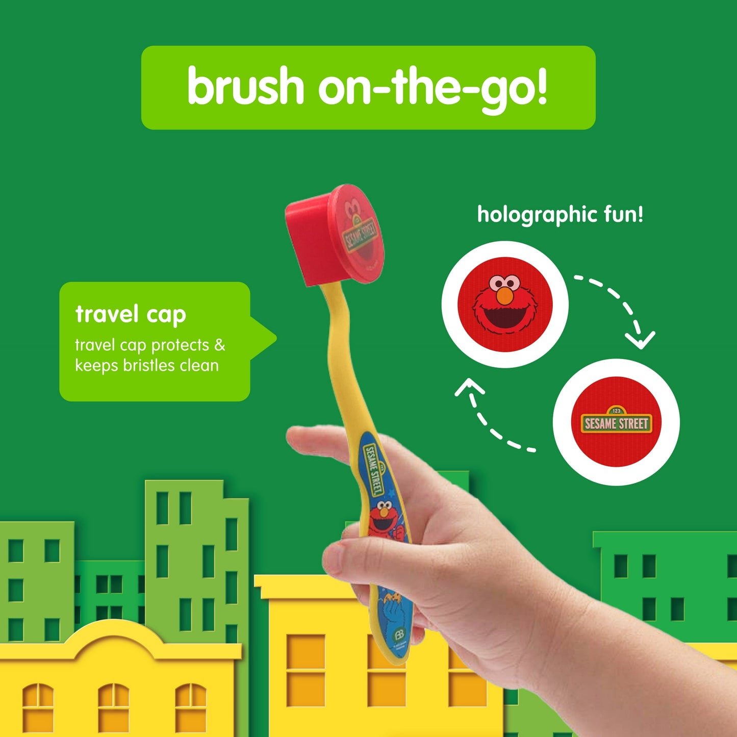 Brush Buddies Sesame Street Elmo Manual Cup Set with Kids Soft Bristle Toothbrush, Rinse Cup, and Travel Cap, 3 Piece Set