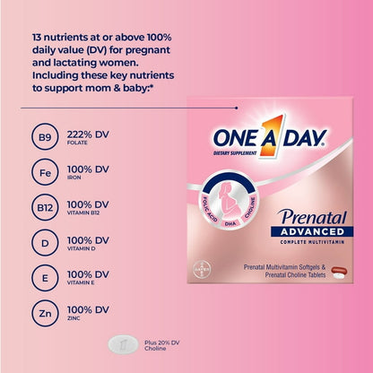 One A Day Advanced Prenatal Multivitamin with Choline, 60+60 Count