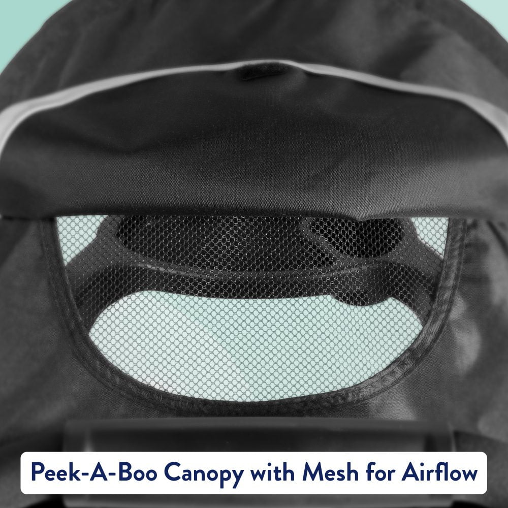 Image displaying a baby stroller with text about it's details