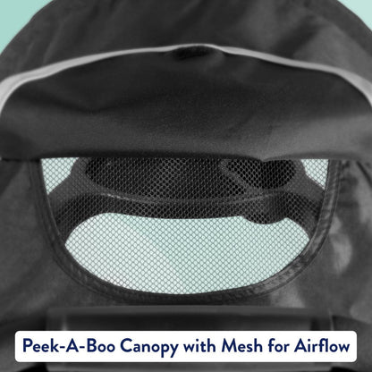 Image displaying a baby stroller with text about it's details