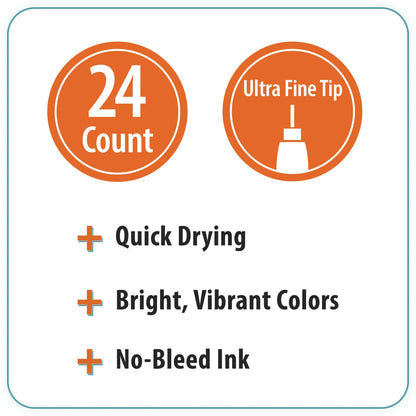 Pen+Gear Felt-Tip Pens, Ultra Fine, Assorted Colors, 24 Count