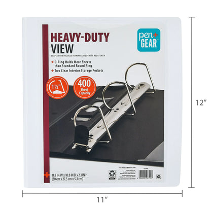 Pen+Gear Heavy Duty View 3" D-Ring Binder, White