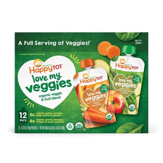 HappyTOT Organics Love My Veggies, Variety Pack, Stage 4 Pouch, 4.22 oz, 12 ct