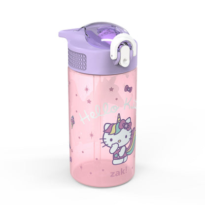 Zak Designs Kids Straw Water Bottle, Durable Plastic Park Bottle with Easy-Open Locking Spout Cover for Travel, Built in Carry Handle