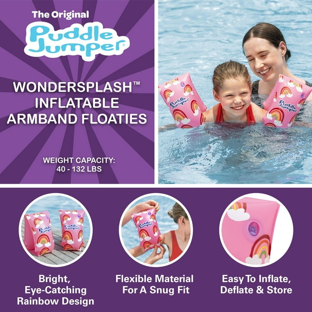 Puddle Jumper WonderSplash Inflatable Armband Swim Training Floaties, 40-132lbs (18-60kg) Weight Capacity