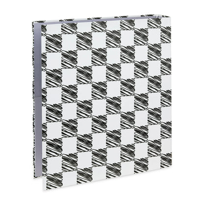 Pen+Gear Fashion 1.5" Round-Ring Binder, Black and White Squiggle Check