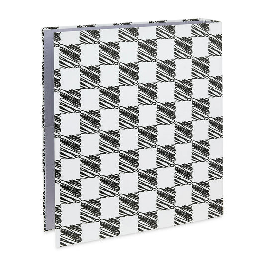 Pen+Gear Fashion 1.5" Round-Ring Binder, Black and White Squiggle Check