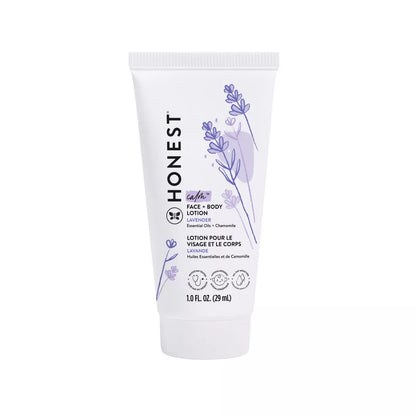 face and body lotion with lavender design on a white background