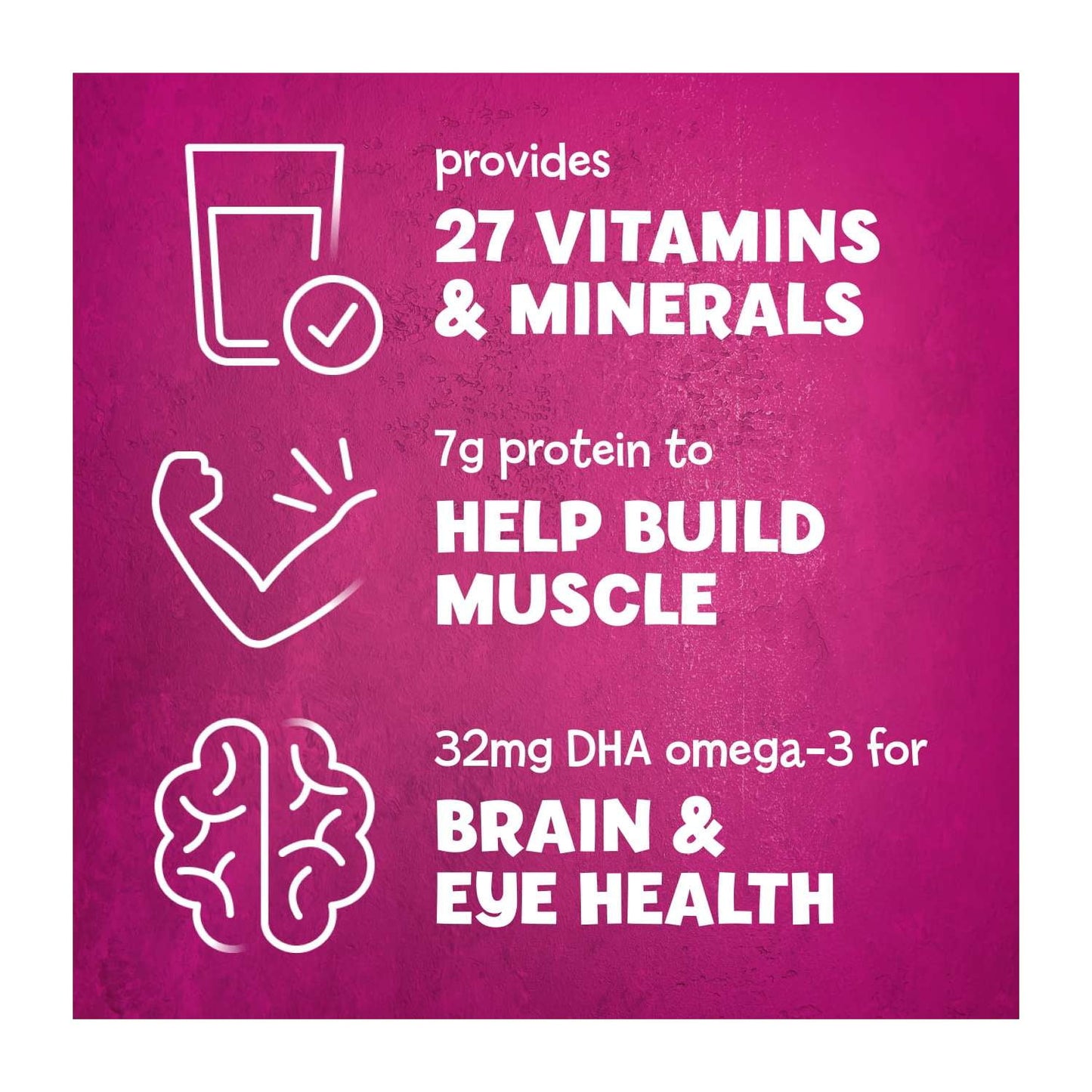 White text with icons with a Purple background