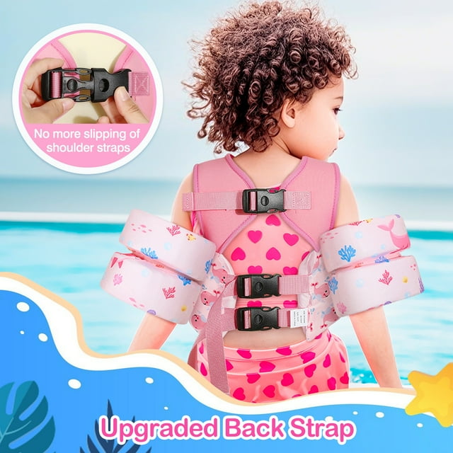 MoKo Toddler Swim Vest for 25-60 lbs with Whistle, Swimming Trainer Arm Floats Vests, Pink Whale