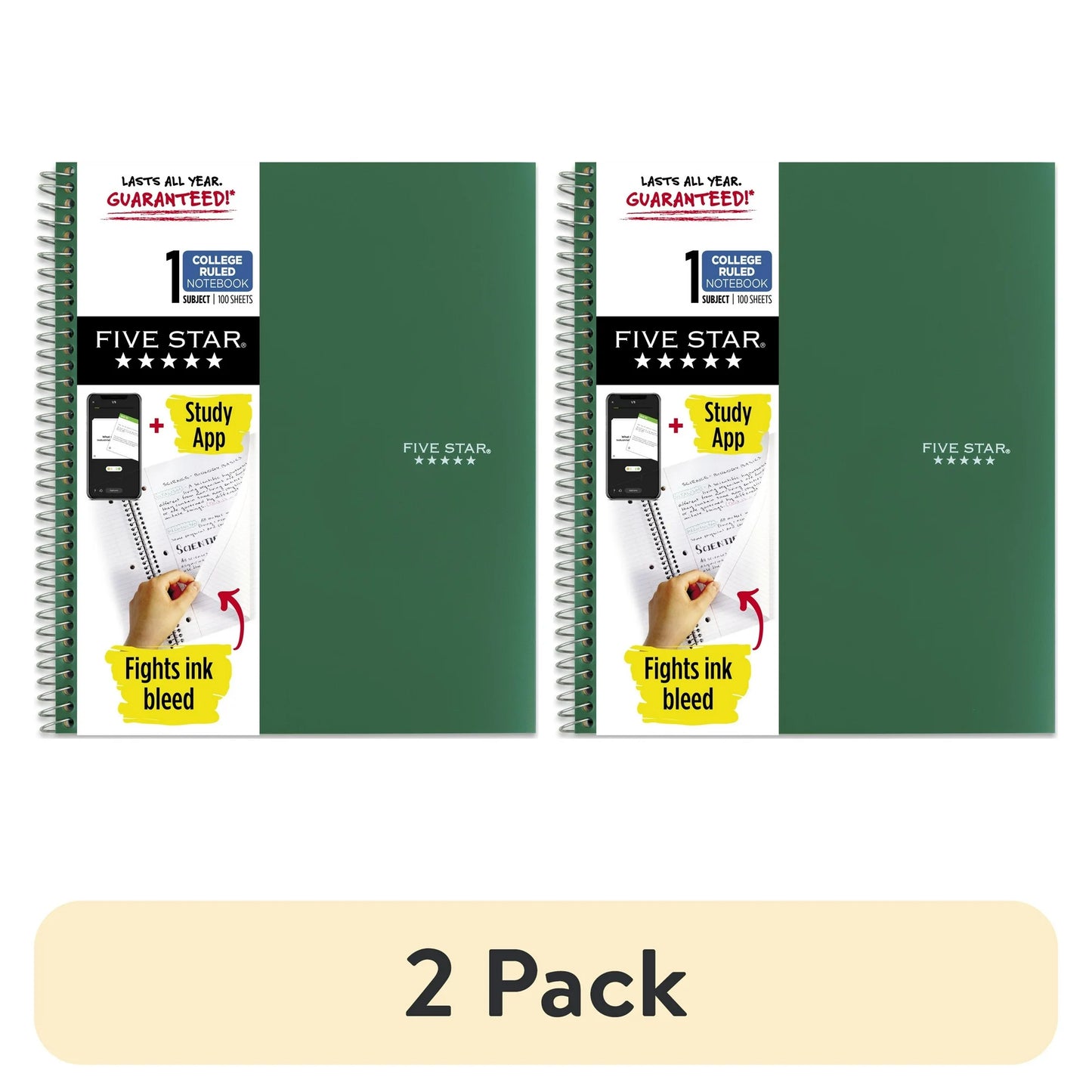 Five Star 1 Subject College Ruled Notebook Plus Study App, 8.5" x 11" , Black, Poly, Spiral, 100 Sheets
