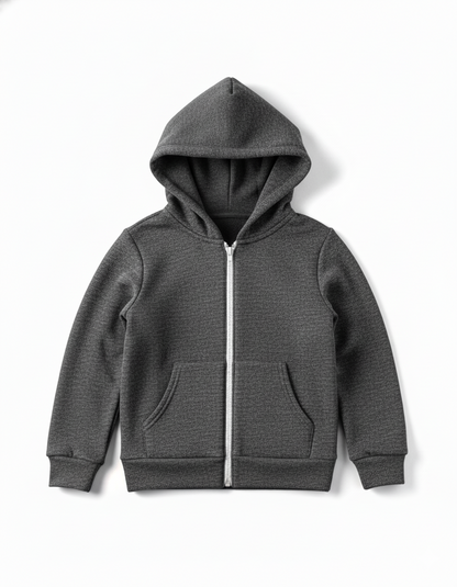 Gray hoodie with a zipper on a white background