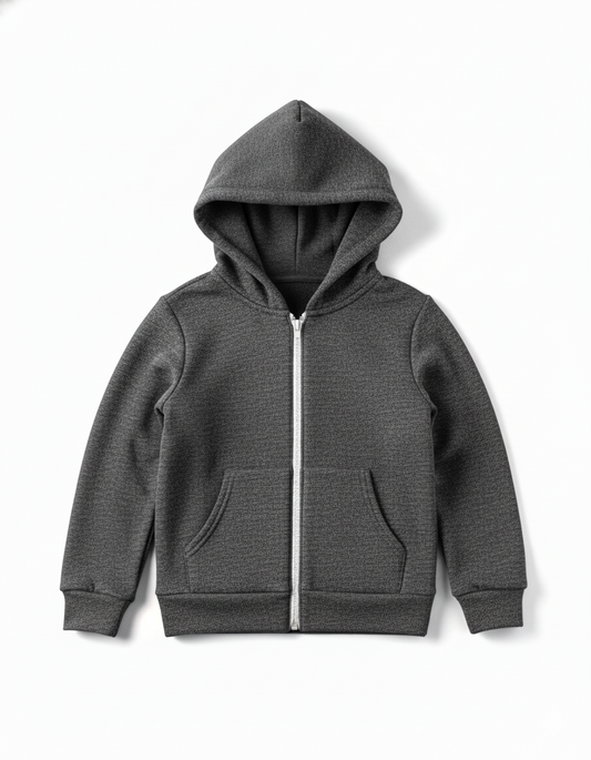 Gray hoodie with a zipper on a white background