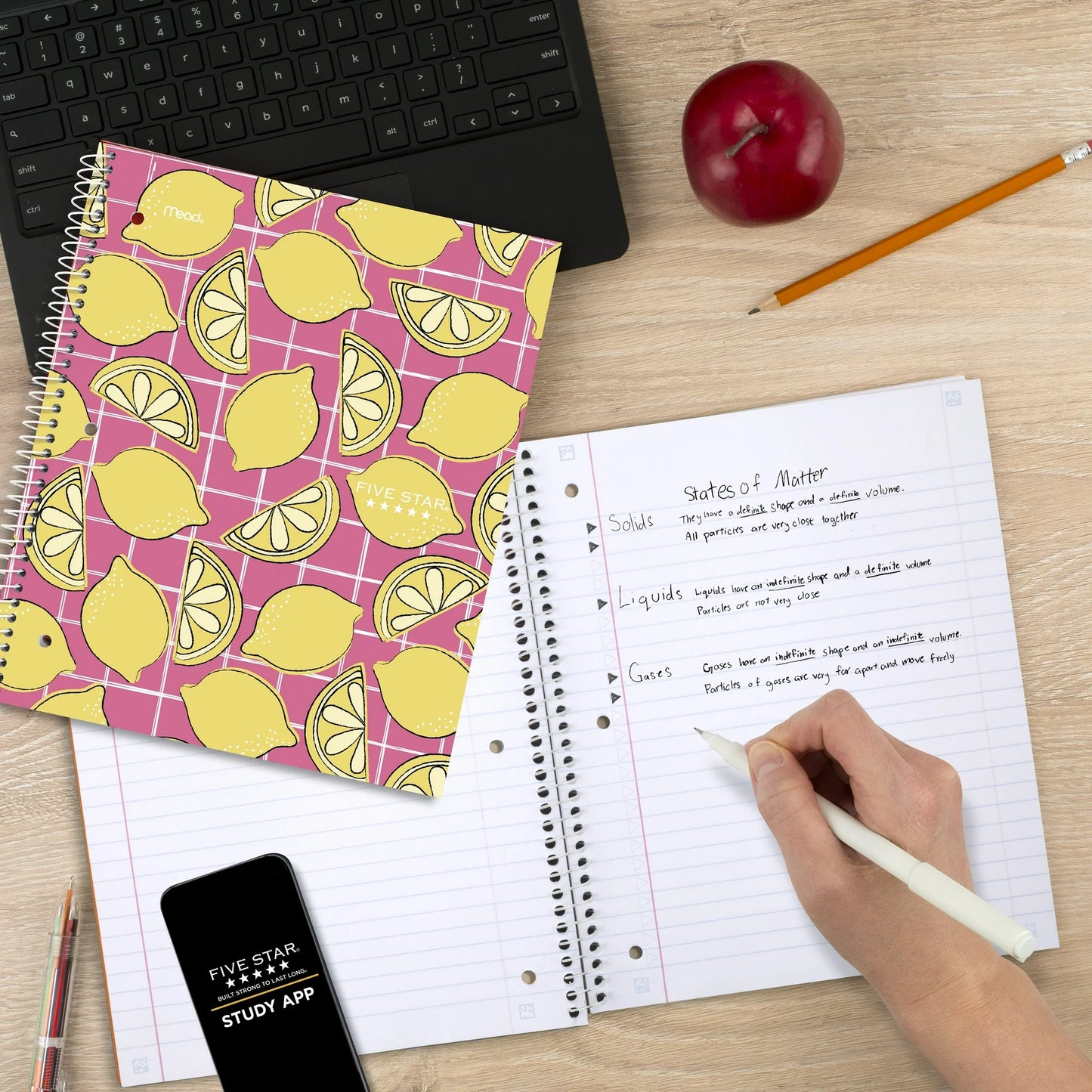 Five Star Fruits 1 Subject Wide Ruled Notebook Plus Study App, 8" x 10.5", Citrus Slice, Poly, Spiral, 80 Sheets