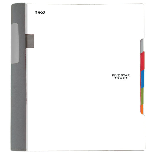 Five Star Advance 5 Subject College Ruled Notebook Plus Study App, 8.5" x 11", White, Poly, Spiral, 200 Sheets