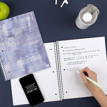 Five Star Yoga Spiral 1 Subject College Ruled Notebook Plus Study App, 8.5" x 11", Lavender Grit, Poly, Spiral, 80 Sheets