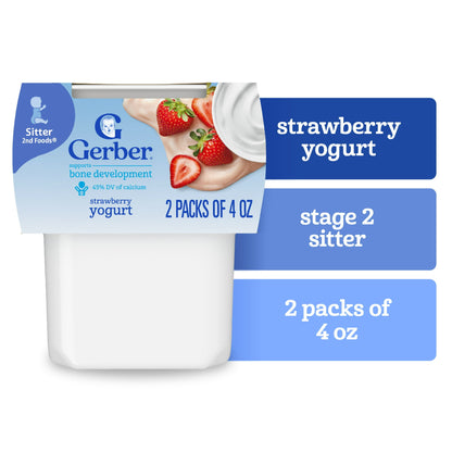 strawberry yogurt packaging with blue labels on a white background