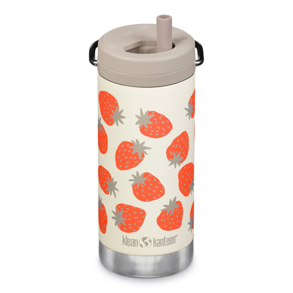 water bottle with strawberry pattern on a white background