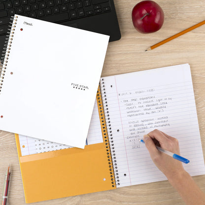 Five Star 3 Subject College Ruled Notebook Plus Study App, 8.5" x 11", White, Poly, Spiral, 150 Sheets